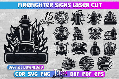 Firefighter Sign Laser Cut Bundle | Fire Station | Maltese Cross | Fireman Symbols | CNC File SVG The T Store Design 