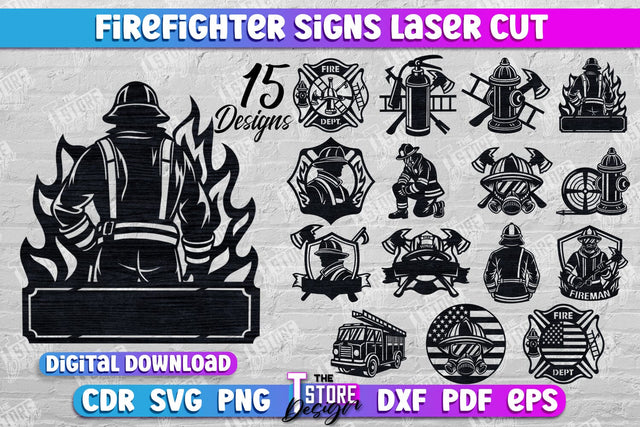 Firefighter Sign Laser Cut Bundle | Fire Station | Maltese Cross | Fireman Symbols | CNC File SVG The T Store Design 