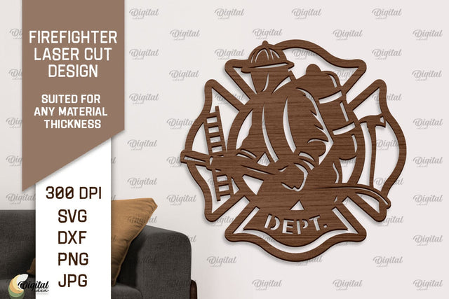 Firefighter Sign Laser Cut. Firefighter Wooden Wall Decor SVG Evgenyia Guschina 