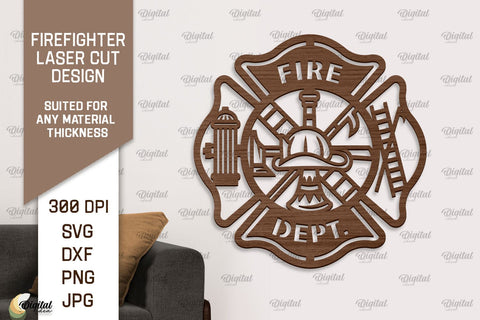 Firefighter Sign Laser Cut. Firefighter Wooden Wall Decor SVG Evgenyia Guschina 