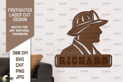 Firefighter Sign Laser Cut. Firefighter Wooden Wall Decor SVG Evgenyia Guschina 