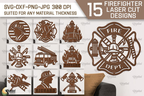 Firefighter Signs Laser Cut Bundle. Firefighter Wooden Wall Decor SVG Evgenyia Guschina 