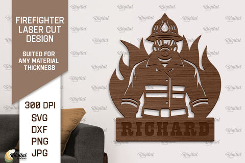 Firefighter Signs Laser Cut Bundle. Firefighter Wooden Wall Decor SVG Evgenyia Guschina 