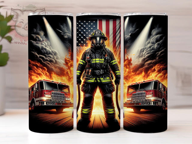 Firefighter USA Patriotic Hero 20oz Tumbler, USA Tumbler, Patriotic Tumbler, Firefighter Gift, American Flag Tumbler, Hero Tumbler, 20oz Sublimation Wrap Sublimation Lara' s Designs 