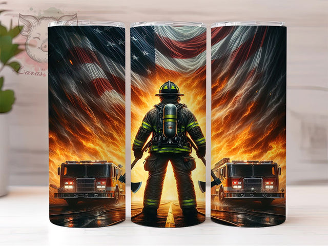 Firefighter USA Patriotic Hero 20oz Tumbler, USA Tumbler, Patriotic Tumbler, Firefighter Gift, American Flag Tumbler, Hero Tumbler, 20oz Sublimation Wrap Sublimation Lara' s Designs 