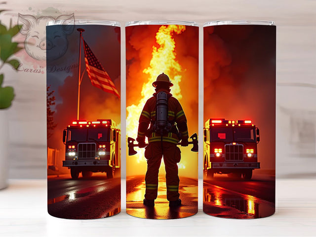 Firefighter USA Patriotic Hero 20oz Tumbler, USA Tumbler, Patriotic Tumbler, Firefighter Gift, American Flag Tumbler, Hero Tumbler, 20oz Sublimation Wrap Sublimation Lara' s Designs 