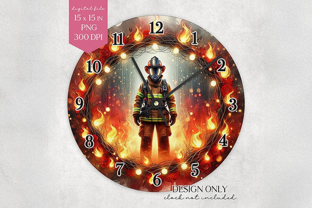 Firefighter Wall Clock Sublimation Design PNG Sublimation BijouBay 