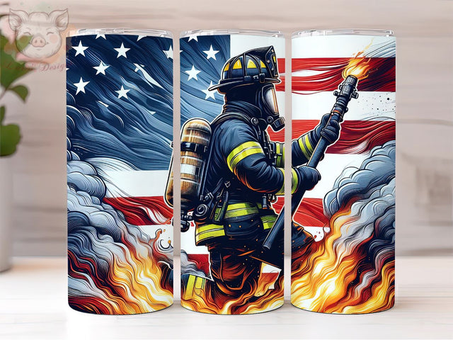 Firefighters USA Flag 20oz Skinny Tumbler, Firefighters PNG Downloads, 20oz Tumbler Png, Sublimation Design, Digital, Digital Download PNG Sublimation Lara' s Designs 