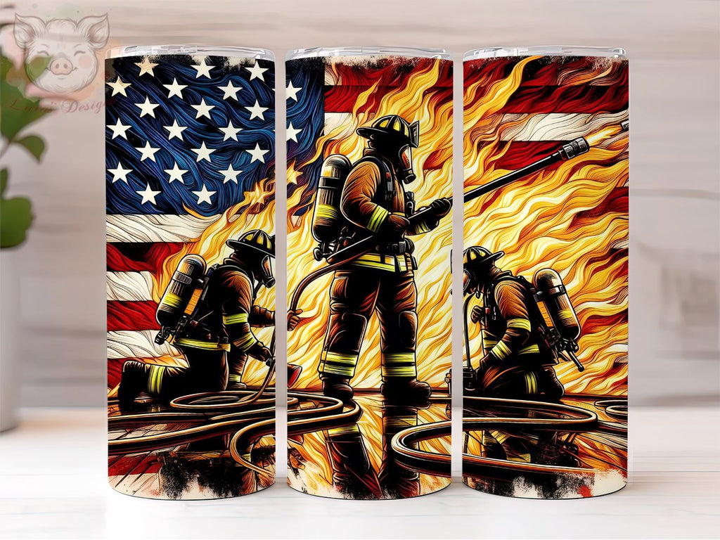 Firefighters USA Flag 20oz Skinny Tumbler, Firefighters PNG Downloads ...