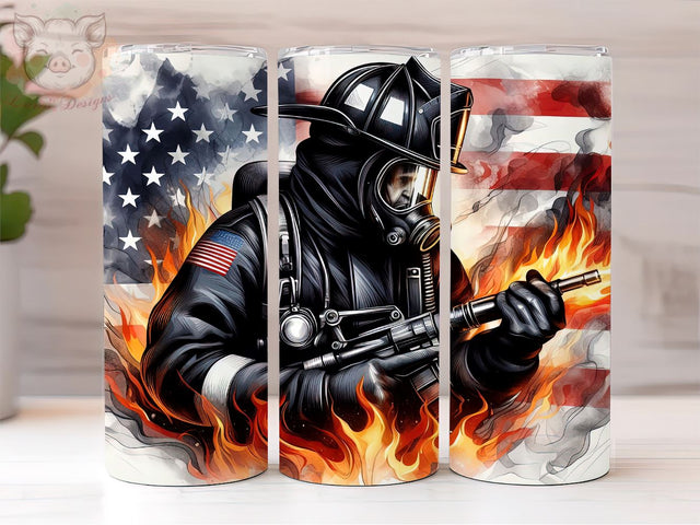 Firefighters USA Flag 20oz Skinny Tumbler, Firefighters PNG Downloads, 20oz Tumbler Png, Sublimation Design, Digital, Digital Download PNG Sublimation Lara' s Designs 