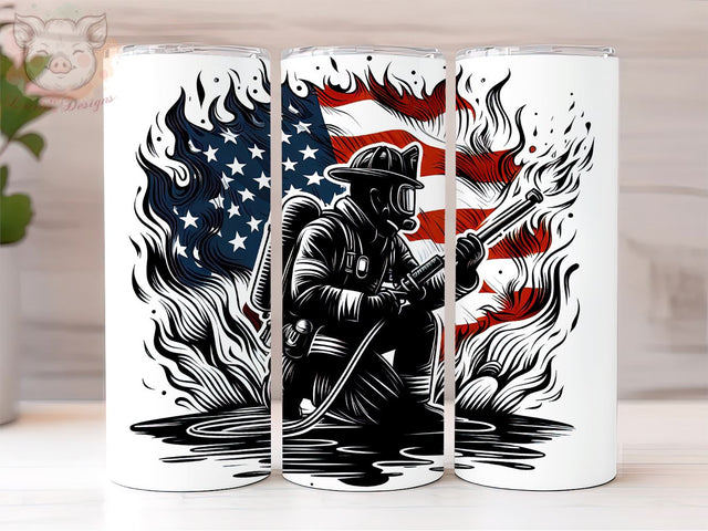 Firefighters USA Flag 20oz Skinny Tumbler, Firefighters PNG Downloads, 20oz Tumbler Png, Sublimation Design, Digital, Digital Download PNG Sublimation Lara' s Designs 