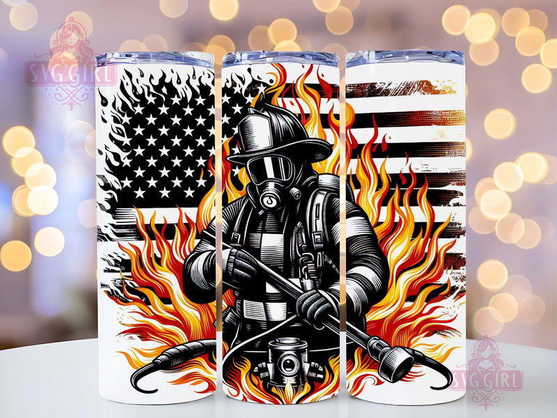 Firefighters USA Flag 20oz Skinny Tumbler Sublimation Design Sublimation SvggirlplusArt 
