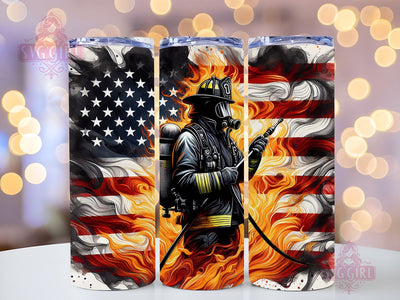 Firefighters USA Flag 20oz Skinny Tumbler Sublimation Design Sublimation SvggirlplusArt 