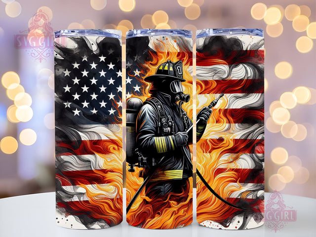 Firefighters USA Flag 20oz Skinny Tumbler Sublimation Design Sublimation SvggirlplusArt 