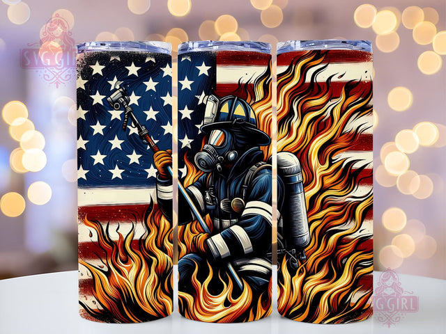 Firefighters USA Flag 20oz Skinny Tumbler Sublimation Design Sublimation SvggirlplusArt 
