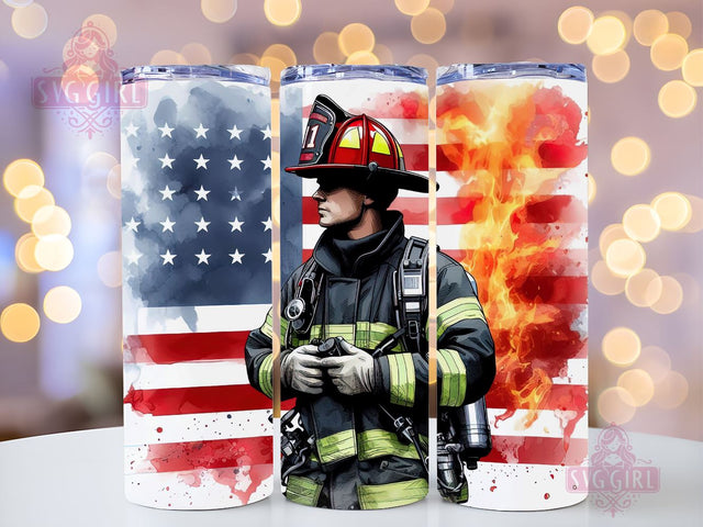 Firefighters USA Flag 20oz Skinny Tumbler Sublimation Design Sublimation SvggirlplusArt 