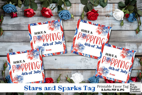 Firework 4th of July Printable Tag Label - Independence Day Party Favor Digital Pattern Fine Purple Elephant Creations 