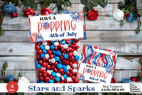 Firework 4th of July Printable Treat Bag Topper Card - Independence Day Party Favor Digital Pattern Fine Purple Elephant Creations 