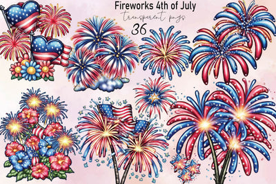 Fireworks 4th of July Watercolor Clipart Bundle. Sublimation SVGArt 