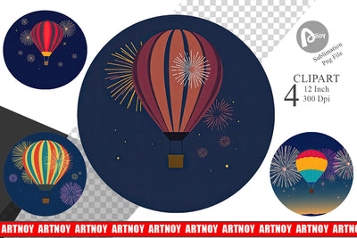 Fireworks Hot Air Balloon Clipart Sublimation artnoy 