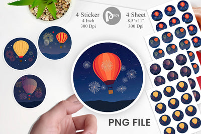 Fireworks Hot Air Balloon Sticker Sublimation artnoy 