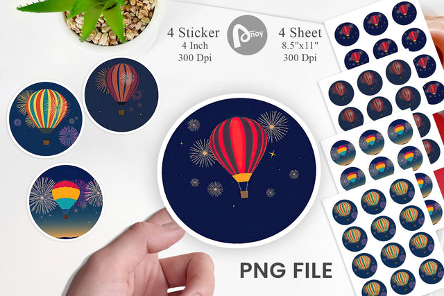 Fireworks Hot Air Balloon Sticker Sublimation artnoy 