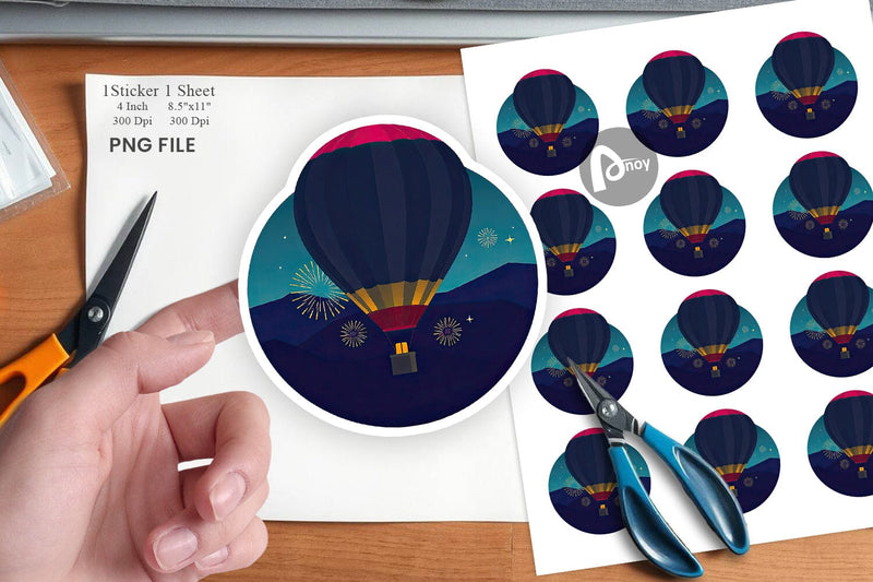 Fireworks Hot Air Balloon Sticker Sublimation artnoy 