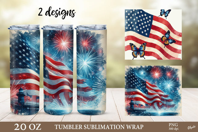 Fireworks Vintage Tumbler Wrap. 4th Of July Tumbler Sublimation Sublimation Olga Terlyanskaya 