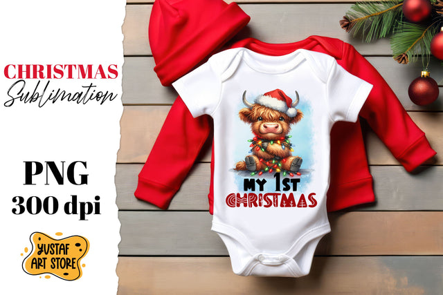 First Christmas sublimation. Highland cow illustration Sublimation Yustaf Art Store 