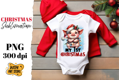 First Christmas sublimation.Cute Pig and christmas light Sublimation Yustaf Art Store 