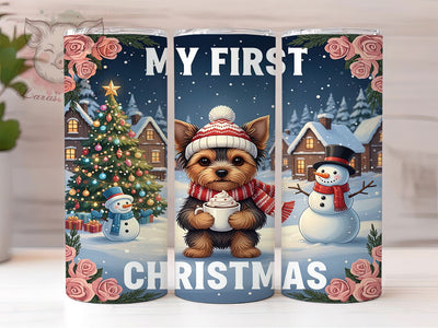 First Christmas Yorkie Tumbler, Yorkshire Terrier Holiday Wrap, Puppy Christmas Sublimation Design, Cute Yorkie Cup, 20Oz Skinny Tumbler Wrap, Festive Pet Mug, Baby’s First Christmas Dog Design Sublimation Lara' s Designs 