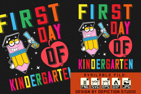 First Day Of Kindergarten T-Shirt, Back To School Shirt, Kindergarten Shirt, Pre Kindergarten Shirt, Kindergarten Penchil Shirt Print Template Sketch DESIGN Depiction Studio 