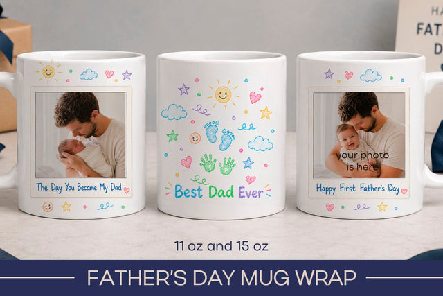 First Fathers Day Mug, dad photo mug Sublimation KMarinaDesign 
