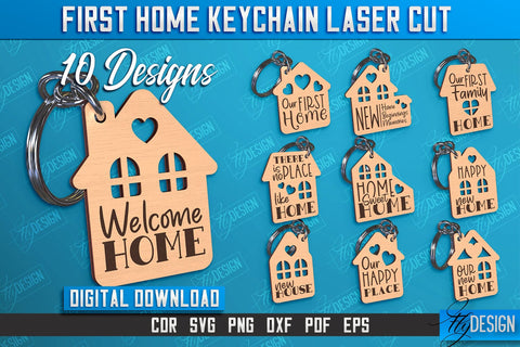 First Home Keychain Laser Cut Bundle | Happy Place | Housewarming Gift | CNC File SVG Fly Design 