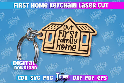 First Home Keychain Laser Cut Bundle | Happy Place | Housewarming Gift | CNC File SVG The T Store Design 
