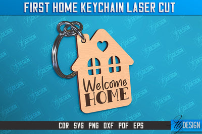 First Home Keychain Laser Cut | Happy Place | Housewarming Gift | CNC File SVG Fly Design 