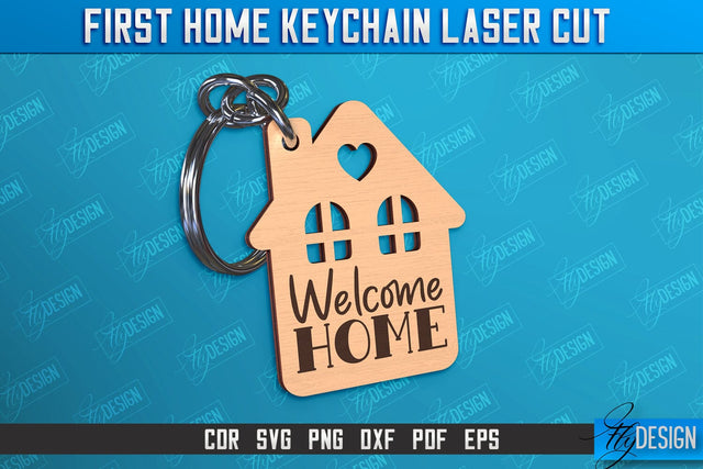 First Home Keychain Laser Cut | Happy Place | Housewarming Gift | CNC File SVG Fly Design 
