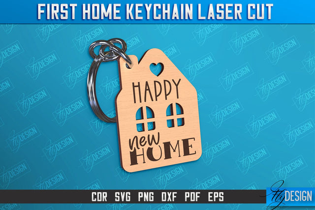 First Home Keychain Laser Cut | Happy Place | Housewarming Gift | CNC File SVG Fly Design 