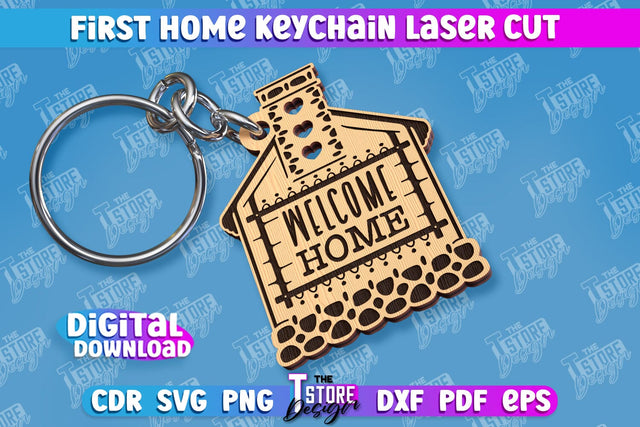 First Home Keychain Laser Cut | Happy Place | Housewarming Gift | CNC File SVG The T Store Design 