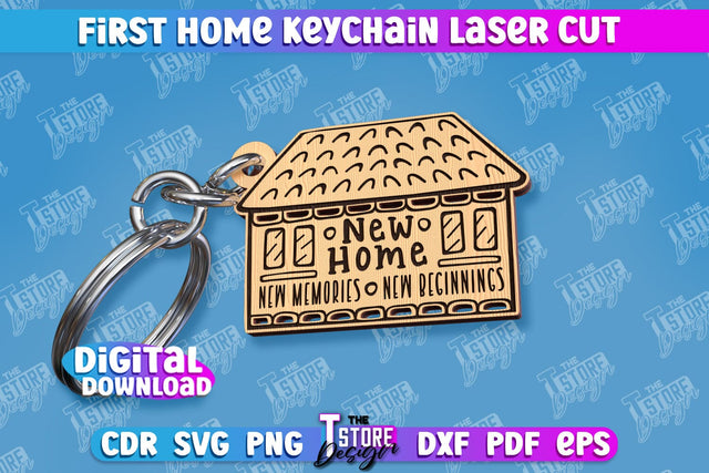 First Home Keychain Laser Cut | Happy Place | Housewarming Gift | CNC File SVG The T Store Design 