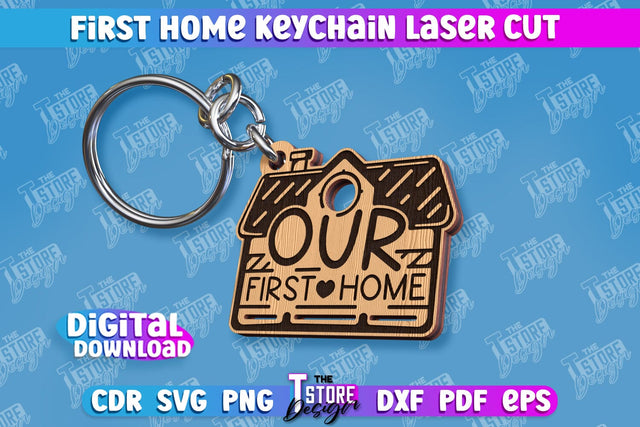 First Home Keychain Laser Cut | Happy Place | Housewarming Gift | CNC File SVG The T Store Design 