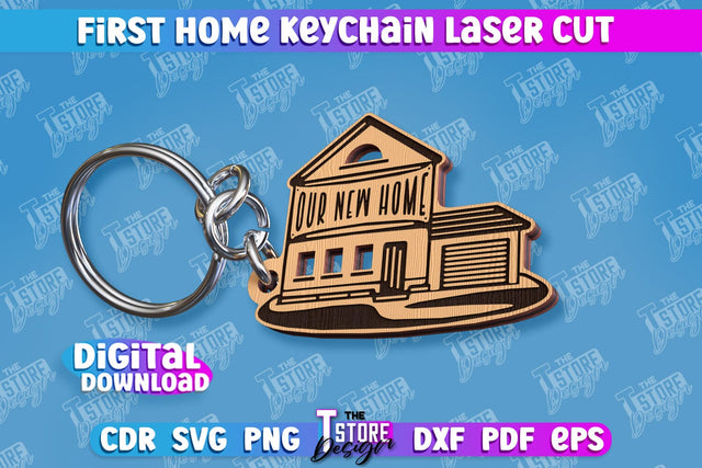 First Home Keychain Laser Cut | Happy Place | Housewarming Gift | CNC File SVG The T Store Design 