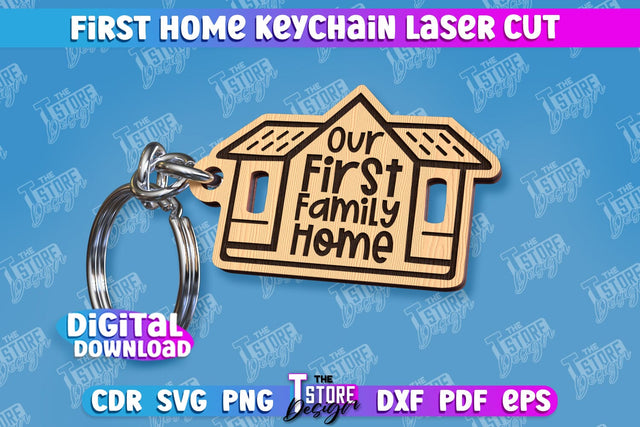 First Home Keychain Laser Cut | Happy Place | Housewarming Gift | CNC File SVG The T Store Design 