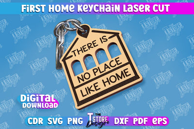 First Home Keychain Laser Cut | Happy Place | Housewarming Gift | CNC File SVG The T Store Design 