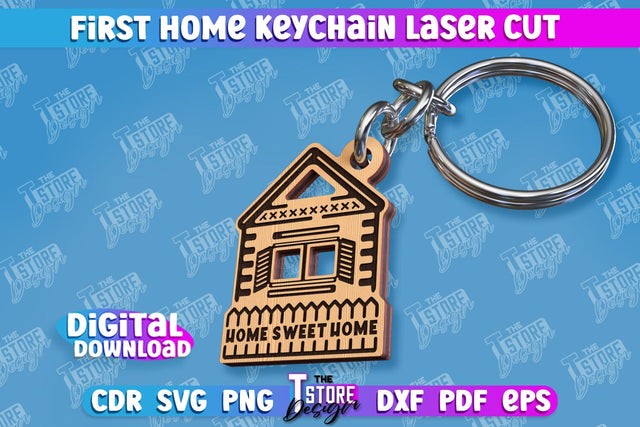 First Home Keychain Laser Cut | Happy Place | Housewarming Gift | CNC File SVG The T Store Design 