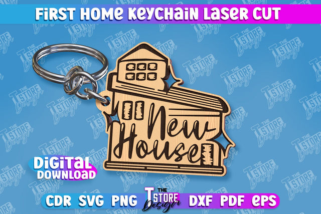First Home Keychain Laser Cut | Happy Place | Housewarming Gift | CNC File SVG The T Store Design 