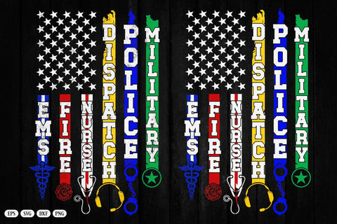 First Responders American Thin Line Police Fire Military EMS T-Shirt SVG DesignDestine 