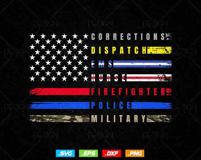 First Responders Hero Flag Nurse EMS Police Fire Military Vector T shirt Design in Ai Svg Png Files, Police Nurse Png Sublimation Files SVG DesignDestine 