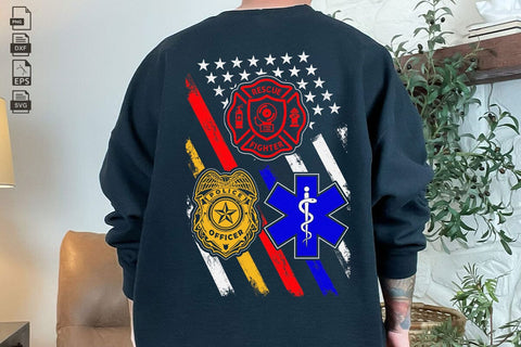 First Responders Hero Flag Nurse EMS Police FireFighter Military Vector T shirt Design SVG DesignDestine 