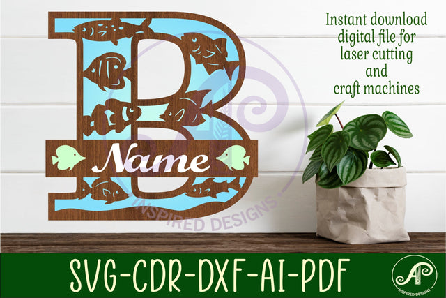 Fish Capital Monogram Letter B SVG SVG APInspireddesigns 
